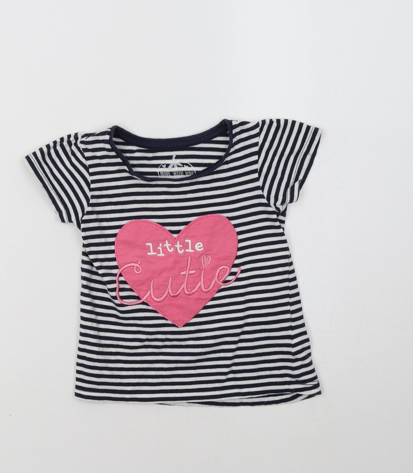 Primark Baby Blue Striped  Basic T-Shirt Size 18-24 Months  - Heart