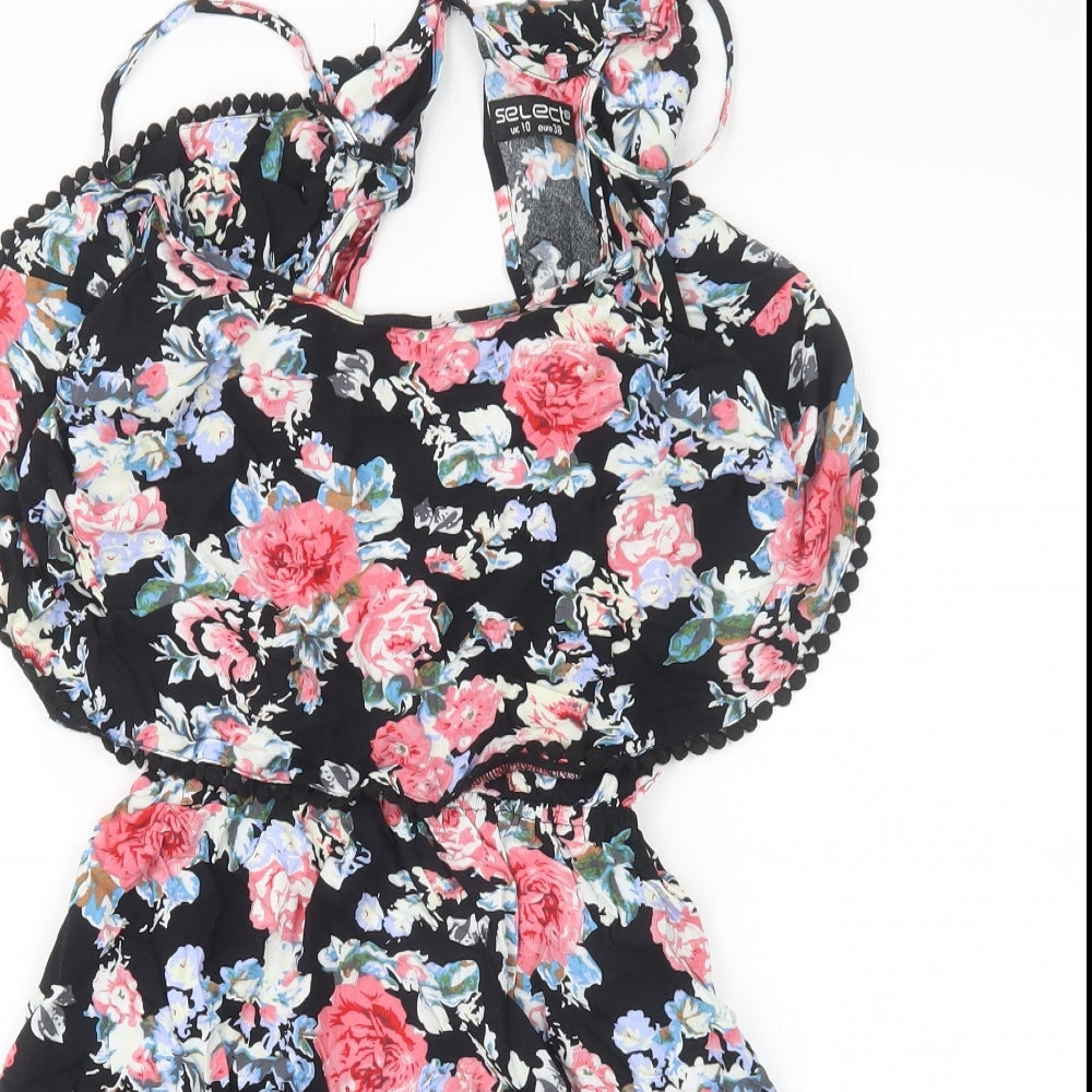 Select Womens Black Floral  Mini  Size 10
