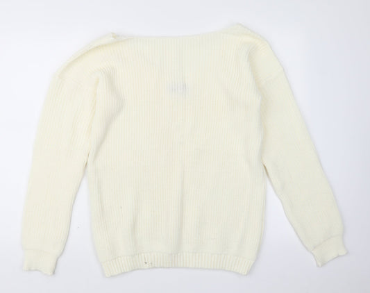 Boohoo Womens Ivory  Knit Pullover Jumper Size S