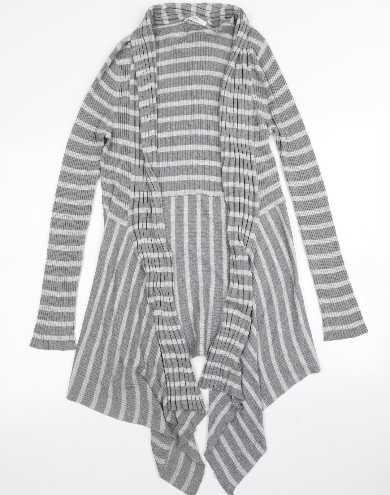 Marks & Spencer Womens Grey Striped Knit Cardigan Jumper Size 12