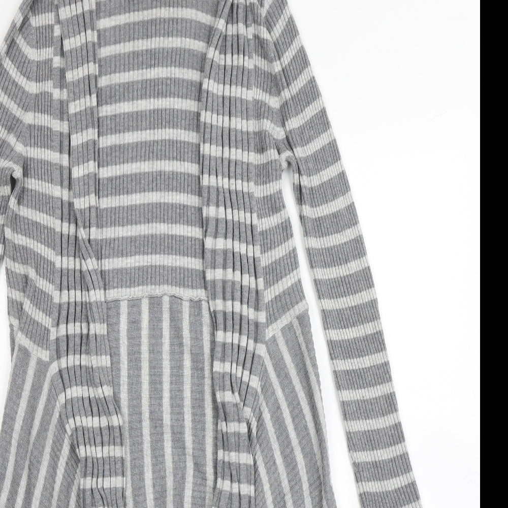 Marks & Spencer Womens Grey Striped Knit Cardigan Jumper Size 12