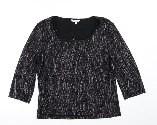 M&Co Womens Black Striped  Basic T-Shirt Size 16