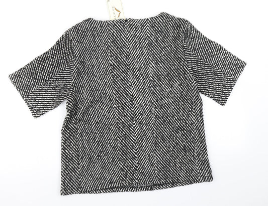 Luc-Ce Womens Black Herringbone  Basic T-Shirt Size S