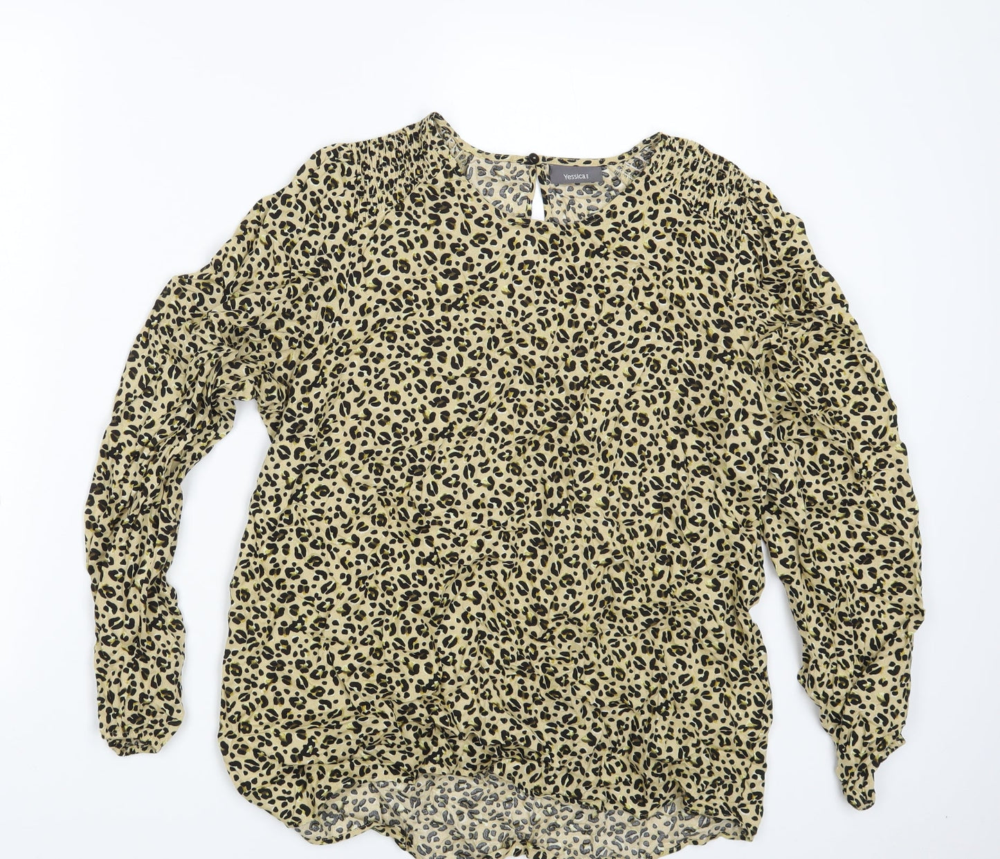 Yessica Womens Yellow Animal Print  Basic Blouse Size 14