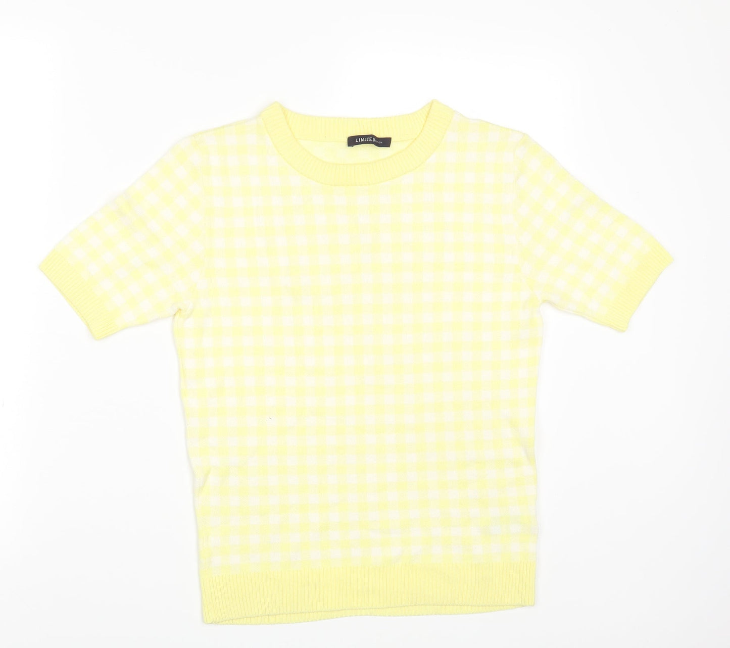 M&S Womens Yellow Geometric Knit Pullover Jumper Size 10