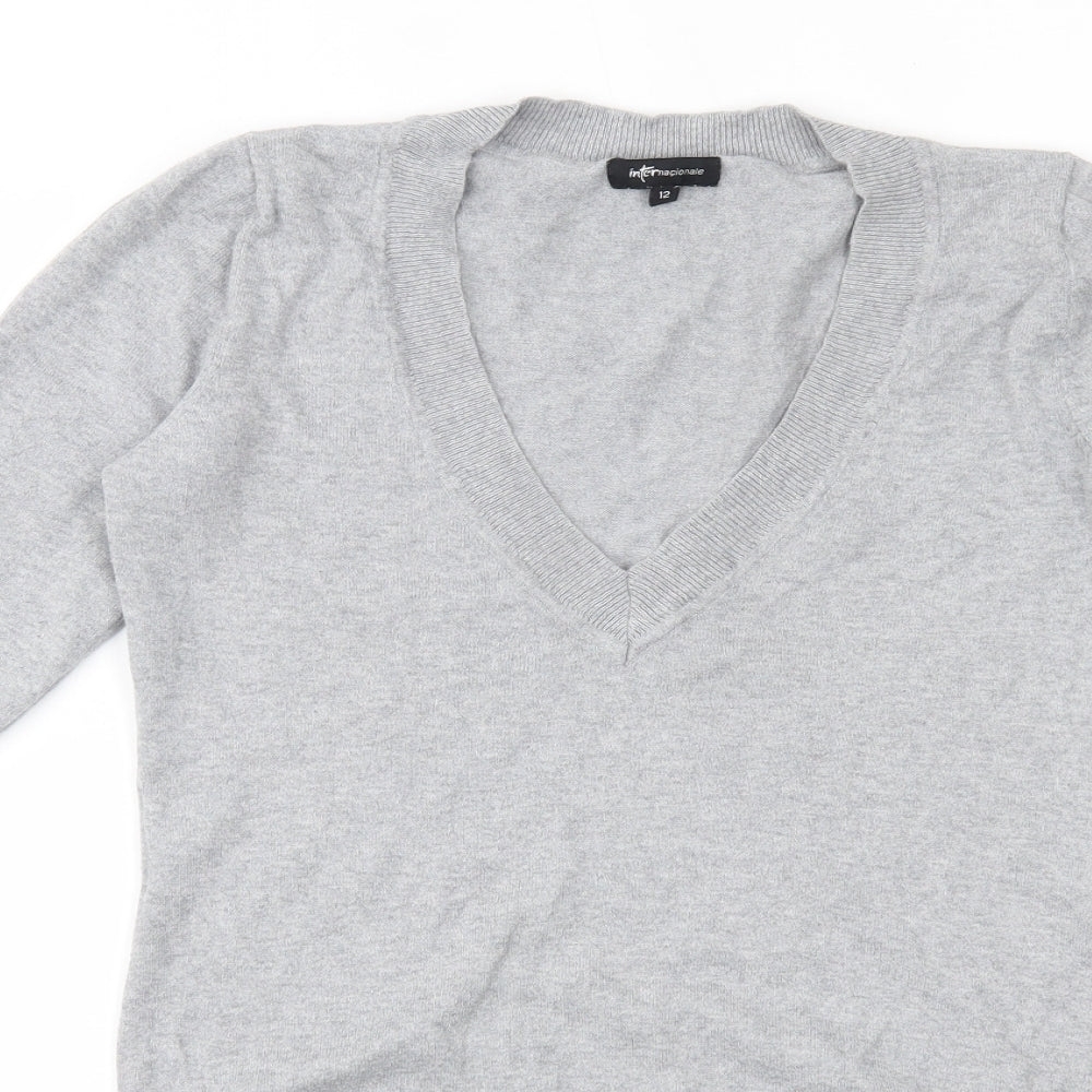 INTERNACIONALE  Womens Grey Geometric  Pullover Jumper Size 12