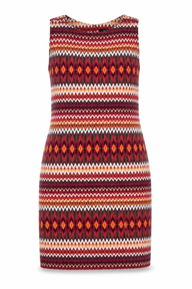 Preworn Womens Red Geometric  Pencil Dress  Size M