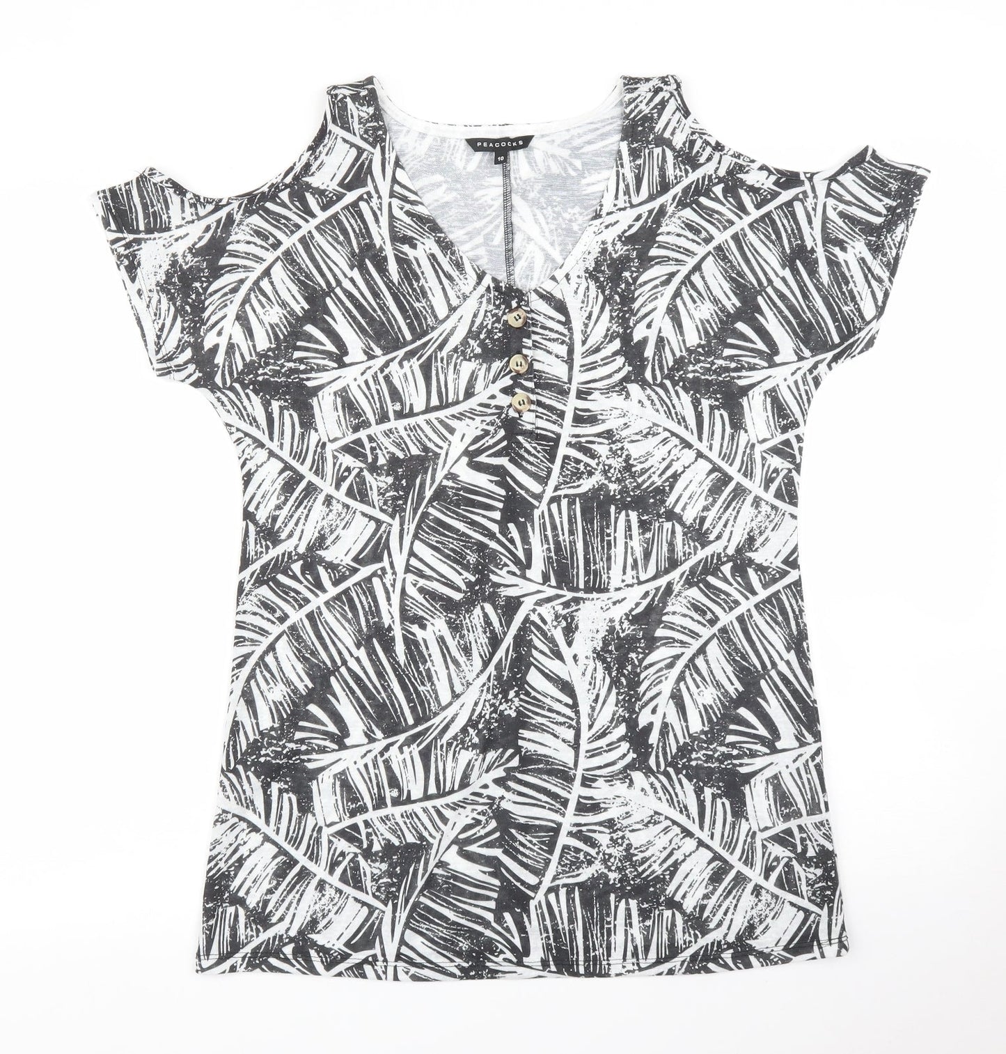 Peacocks Womens Black Floral  Basic T-Shirt Size 10