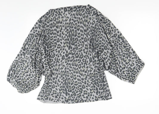 NEXT Womens Grey Animal Print Knit Pullover Jumper Size M