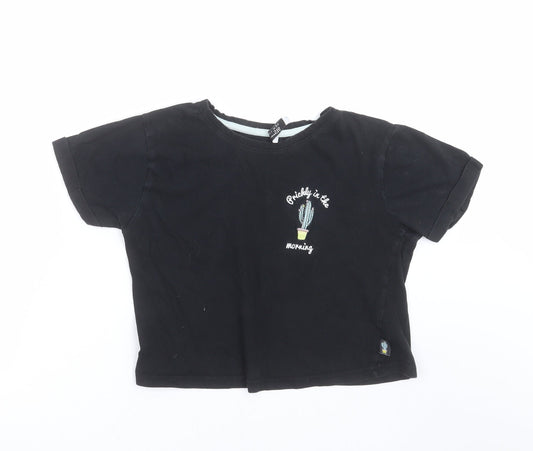 New Look Girls Black   Cropped T-Shirt Size M  - cactus