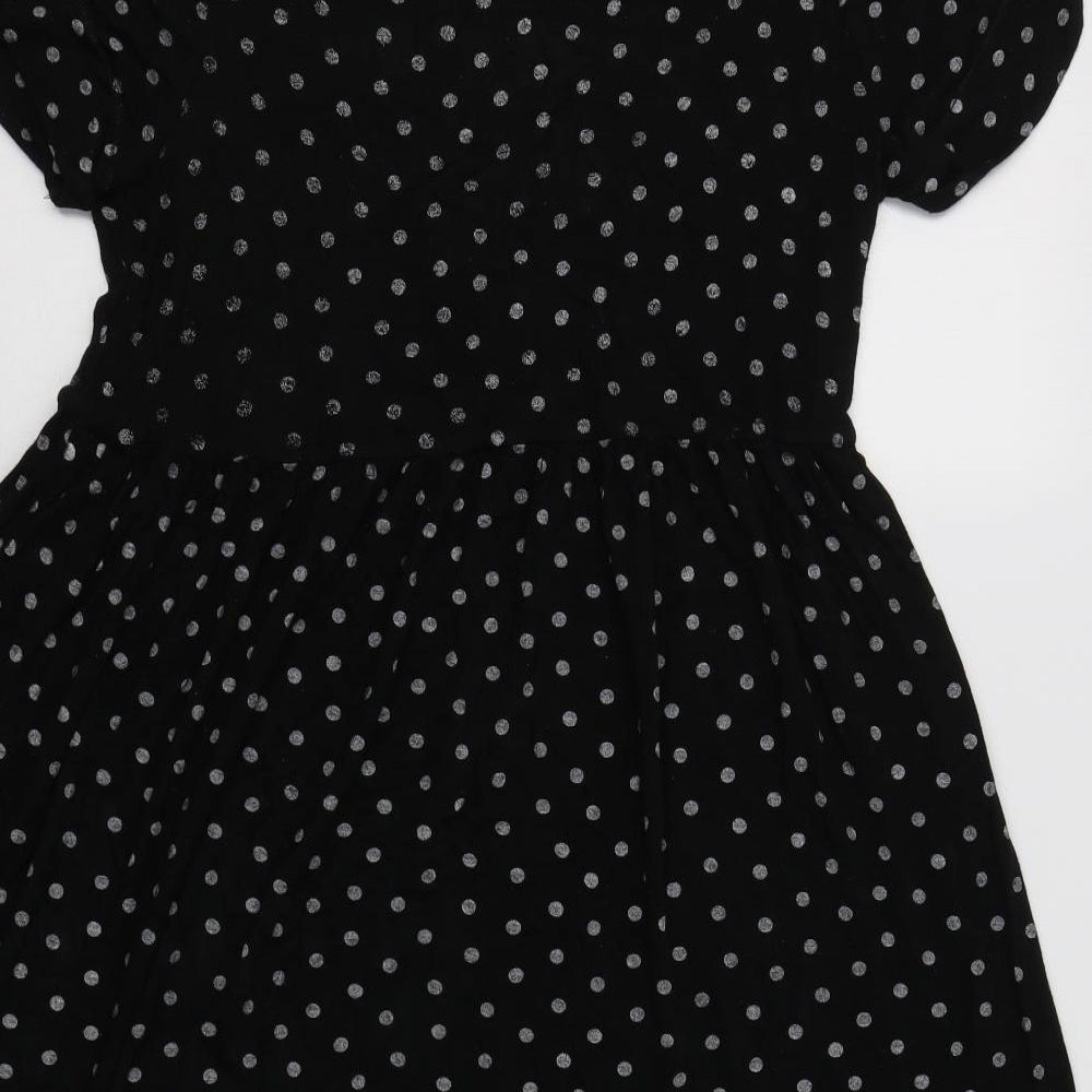 PRETTYLITTLETHING Womens Black Polka Dot  Fit & Flare  Size 10