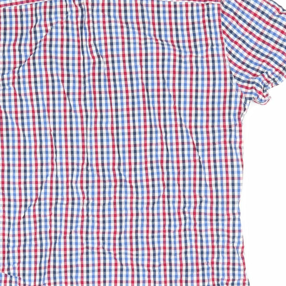 Florence and Fred Mens Blue Check   Button-Up Size M  - Buttoned Collar Red Blue White Check