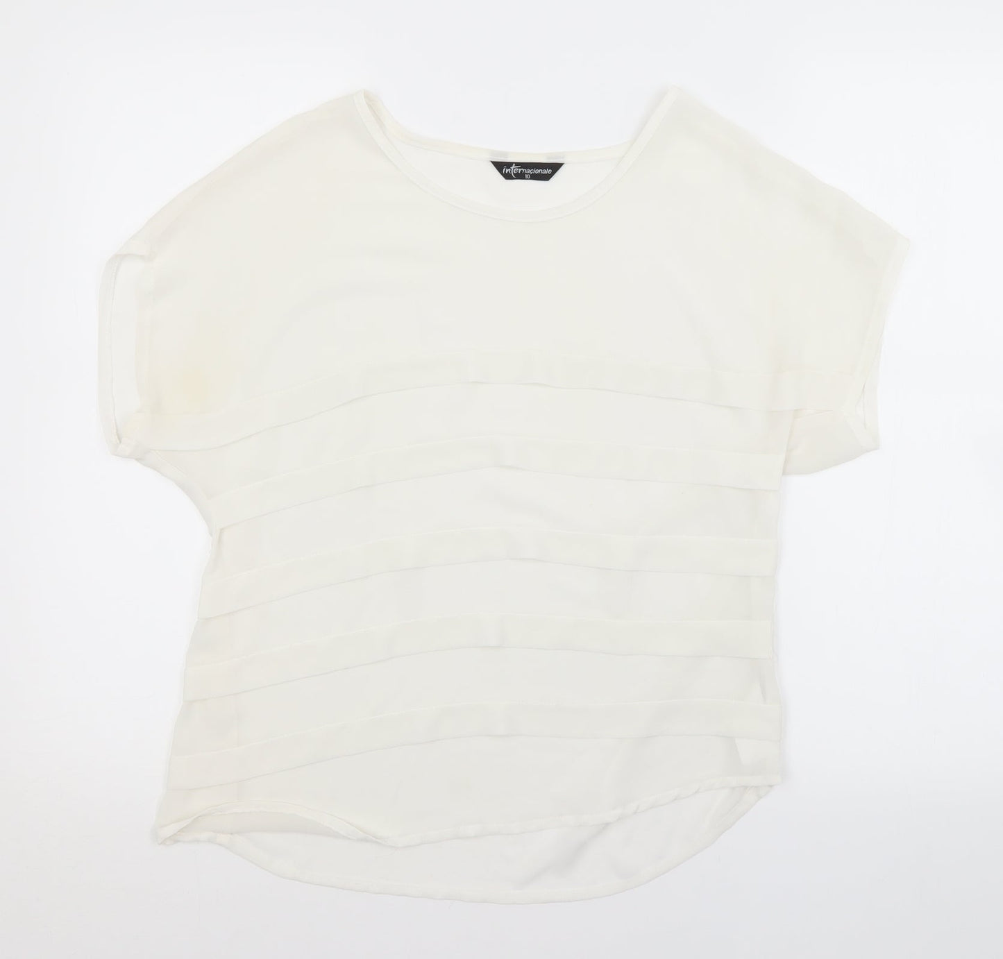 Internacionale Womens White Striped  Basic Blouse Size 10