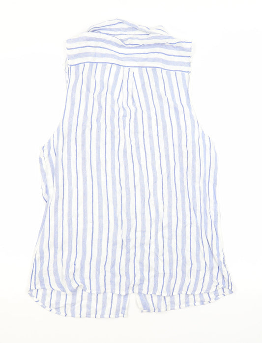Papaya Womens Blue Striped  Basic Button-Up Size 10