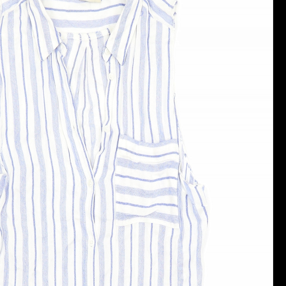 Papaya Womens Blue Striped  Basic Button-Up Size 10