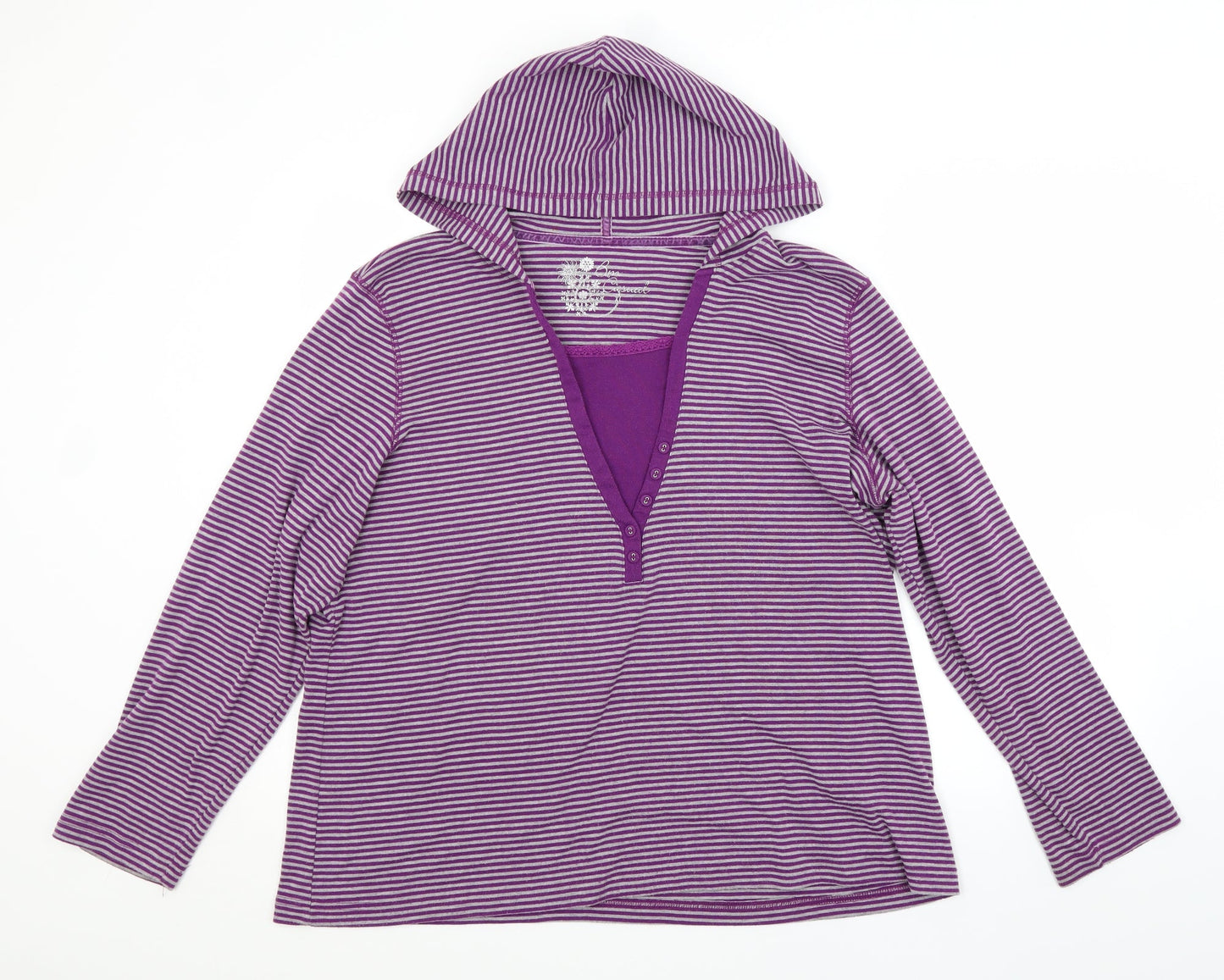 BM Womens Purple Striped  Pullover Hoodie Size XL