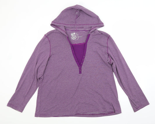 BM Womens Purple Striped  Pullover Hoodie Size XL