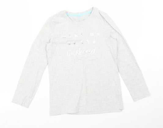 Primark Girls Grey Solid   Pyjama Top Size 11-12 Years  - WAKE ME UP AT THE WEEKEND