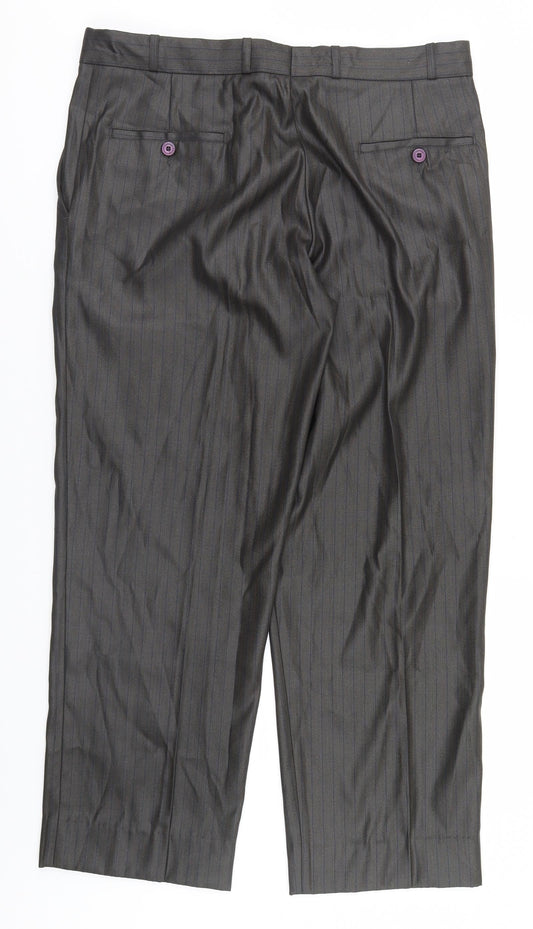 Preworn Mens Green Striped  Dress Pants Trousers Size 36 L29 in