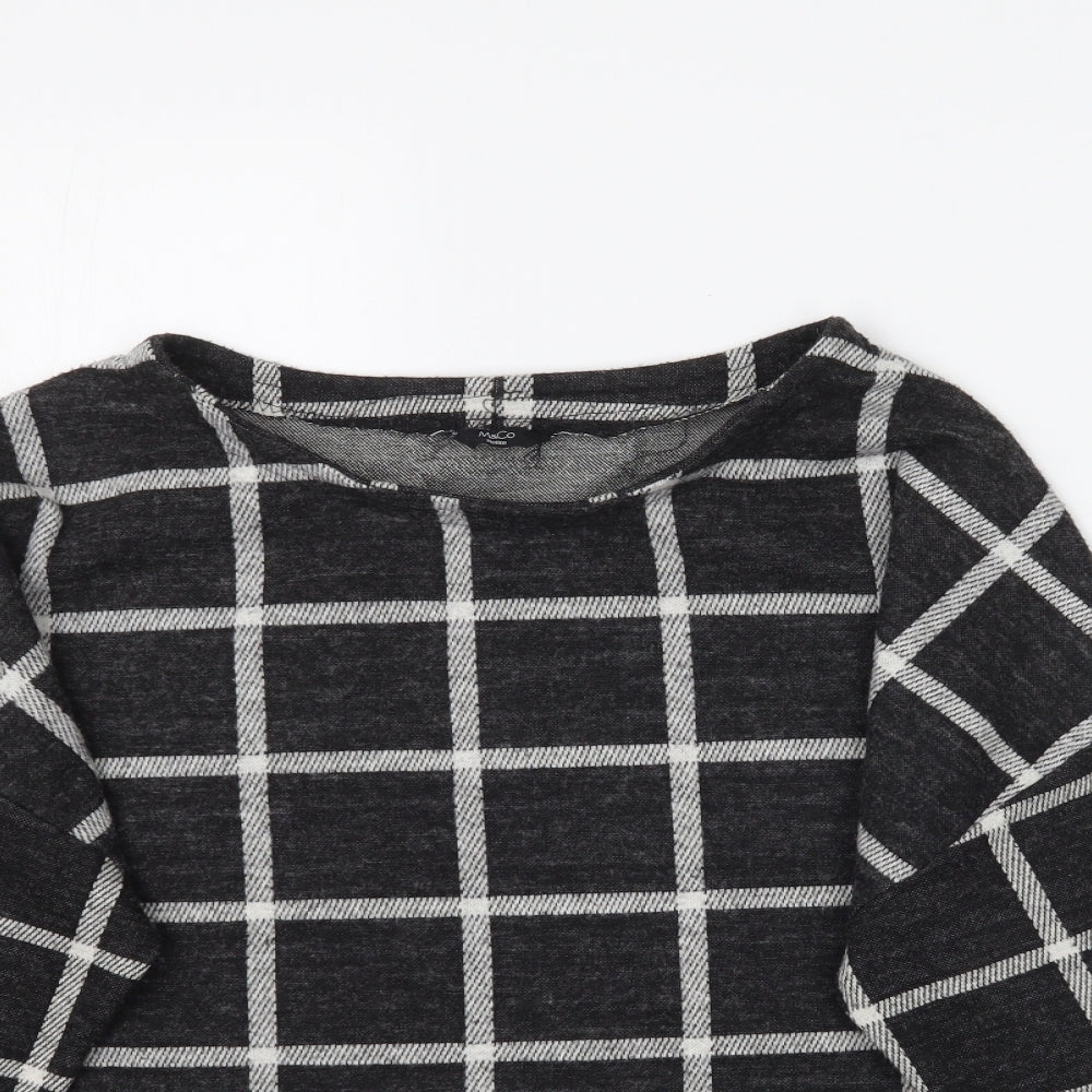 M&Co Womens Black Plaid  Basic T-Shirt Size 14