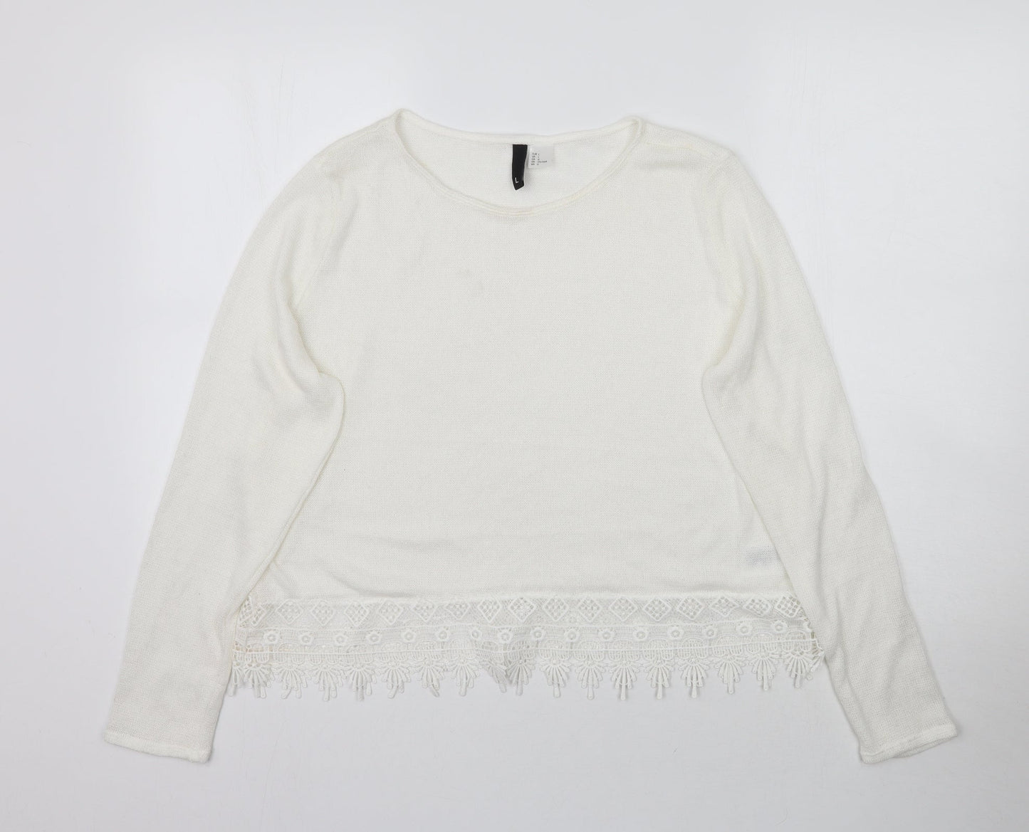 H&M Womens White  Knit Pullover Jumper Size L  - Thin material