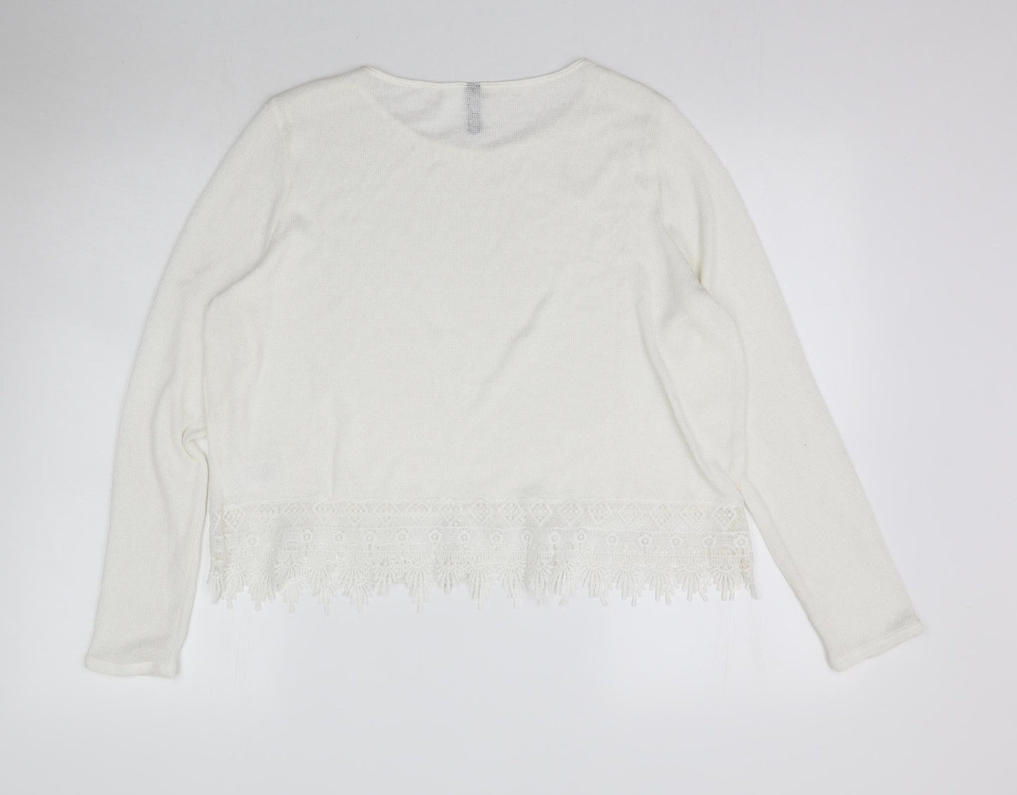 H&M Womens White  Knit Pullover Jumper Size L  - Thin material
