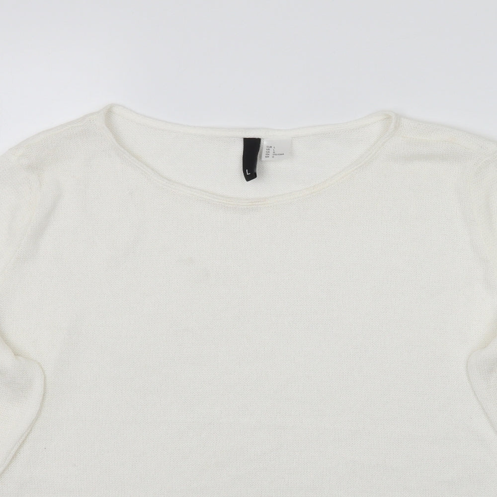 H&M Womens White  Knit Pullover Jumper Size L  - Thin material