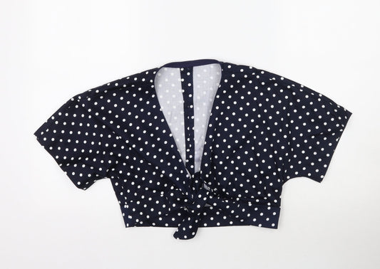 Preworn Womens Blue Polka Dot  Cropped Blouse Size L  - Tie front