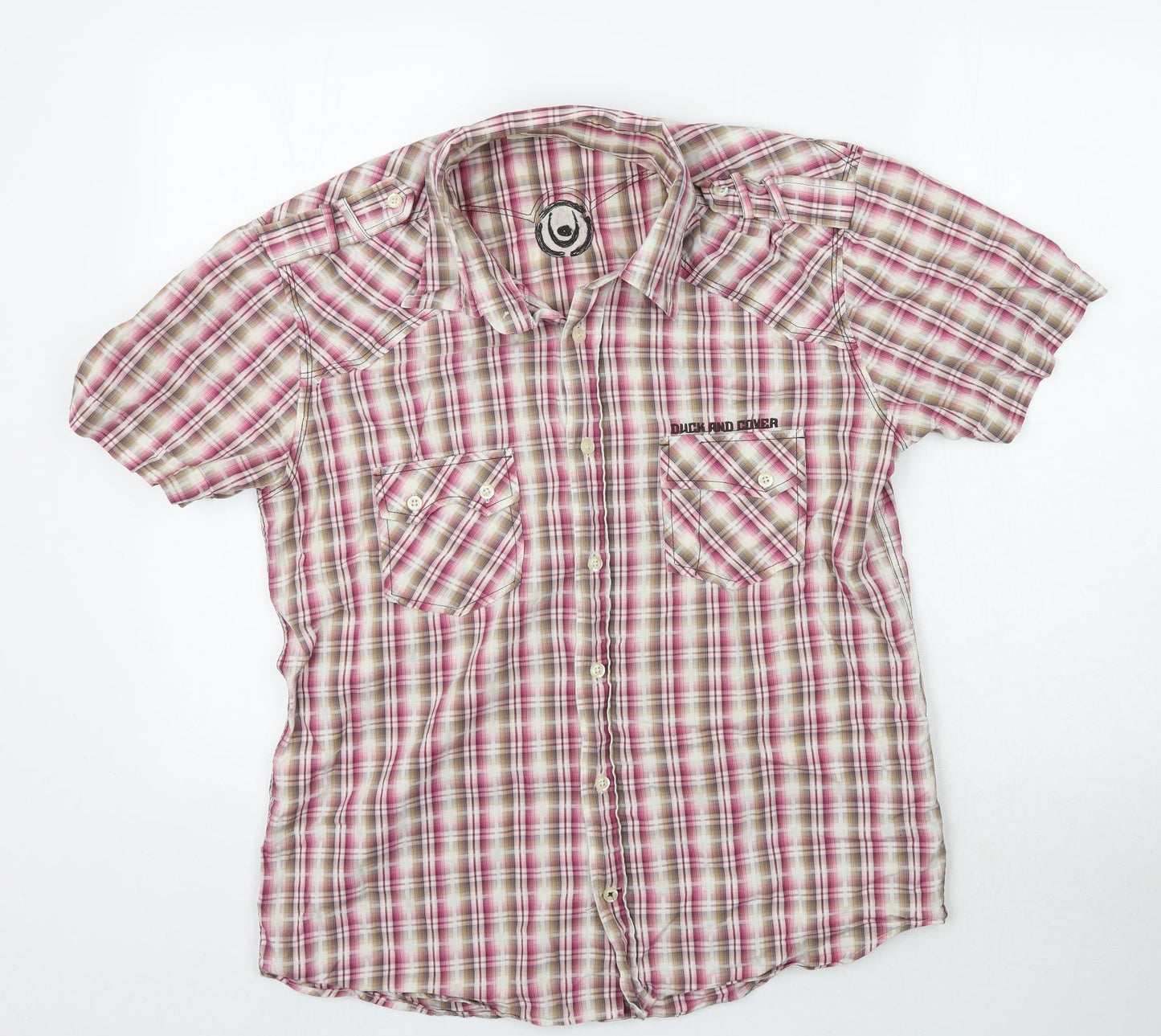 Duck and Cover Mens Multicoloured Plaid   Button-Up Size L