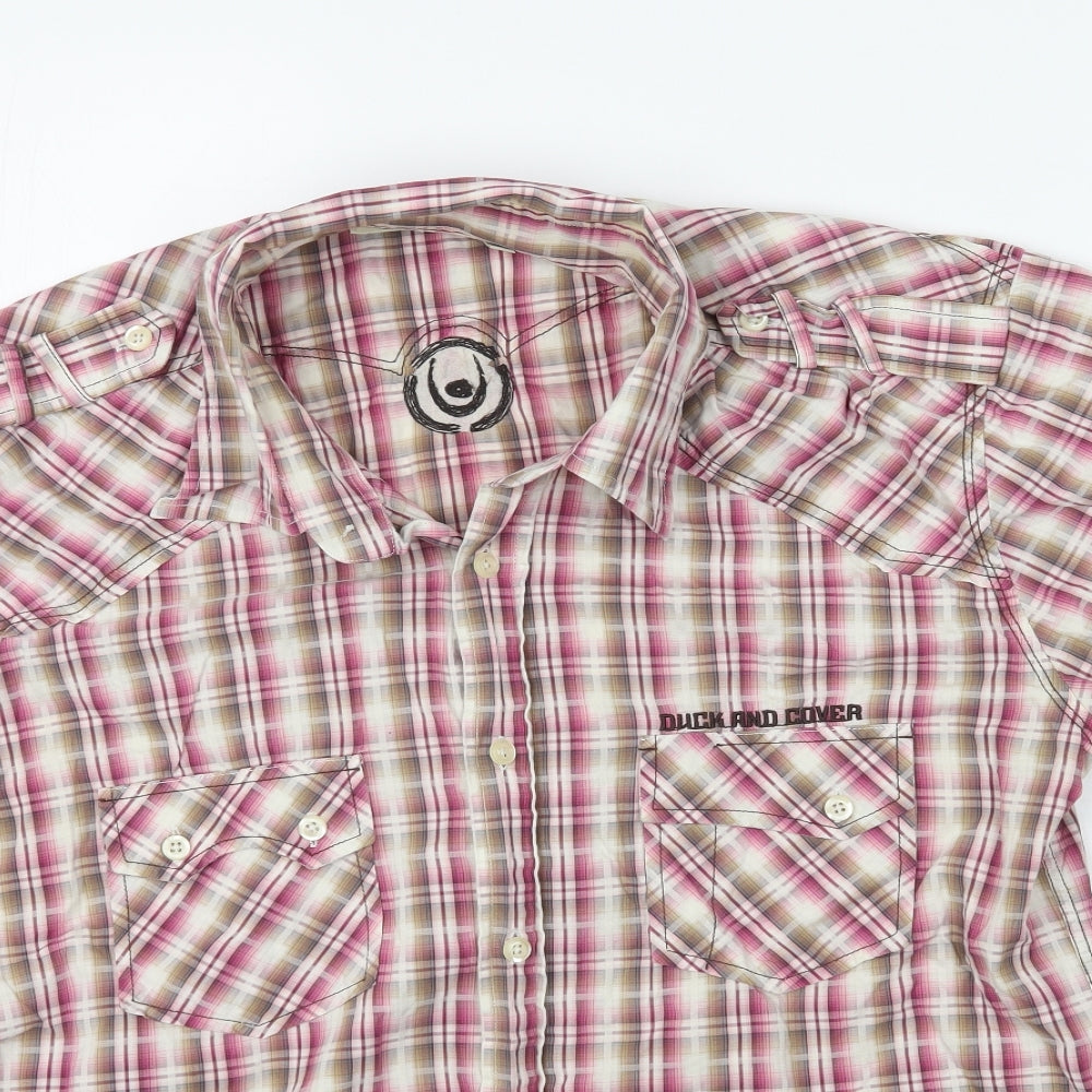 Duck and Cover Mens Multicoloured Plaid   Button-Up Size L