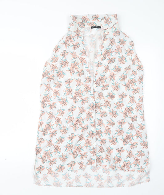 Select Womens White Floral  Basic Button-Up Size 14