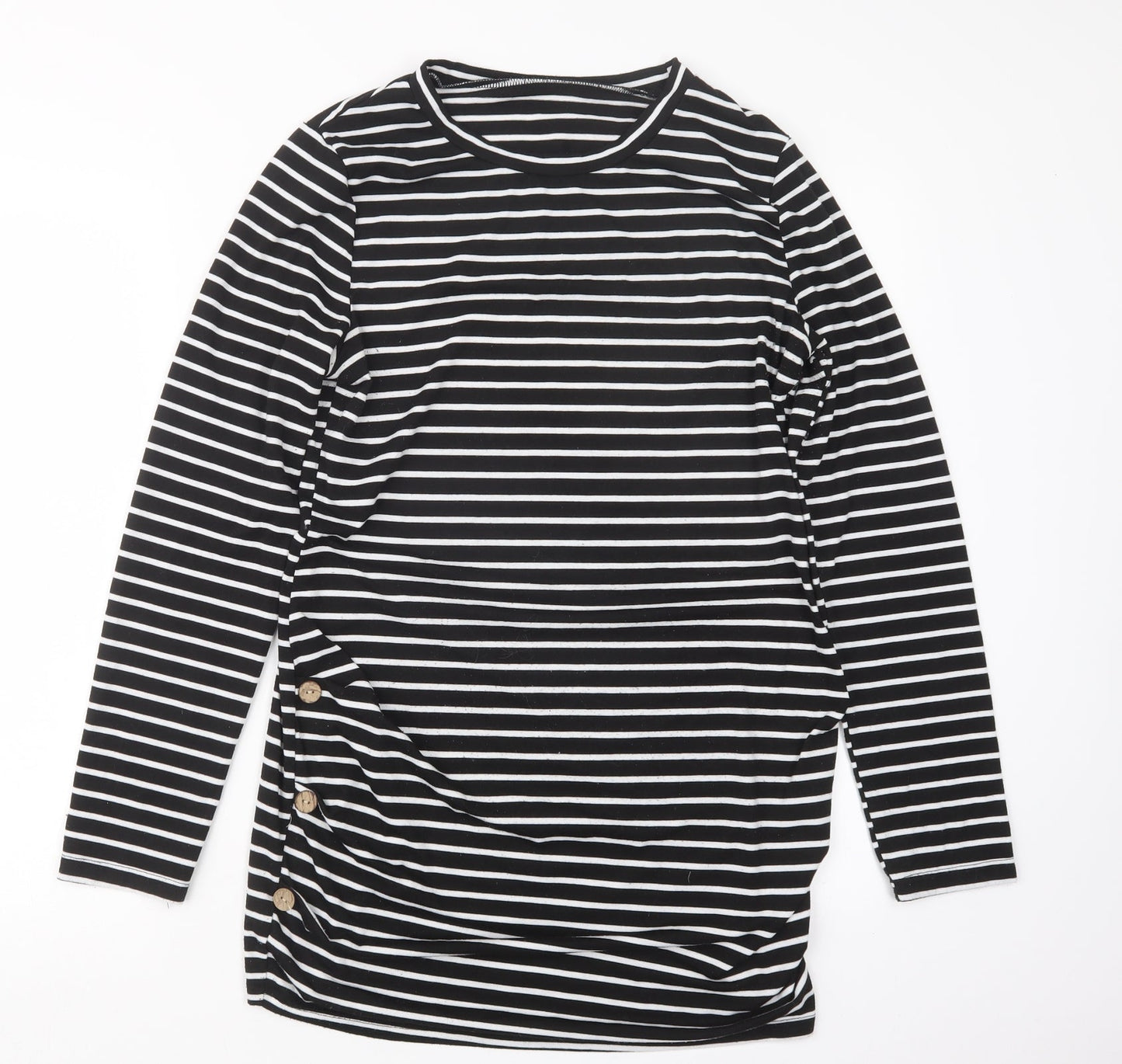 Preworn Womens Black Striped  Basic T-Shirt Size M  - Long