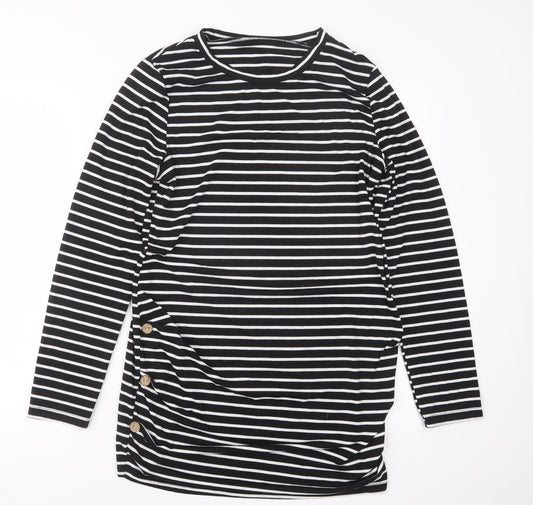 Preworn Womens Black Striped  Basic T-Shirt Size M  - Long
