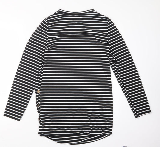 Preworn Womens Black Striped  Basic T-Shirt Size M  - Long
