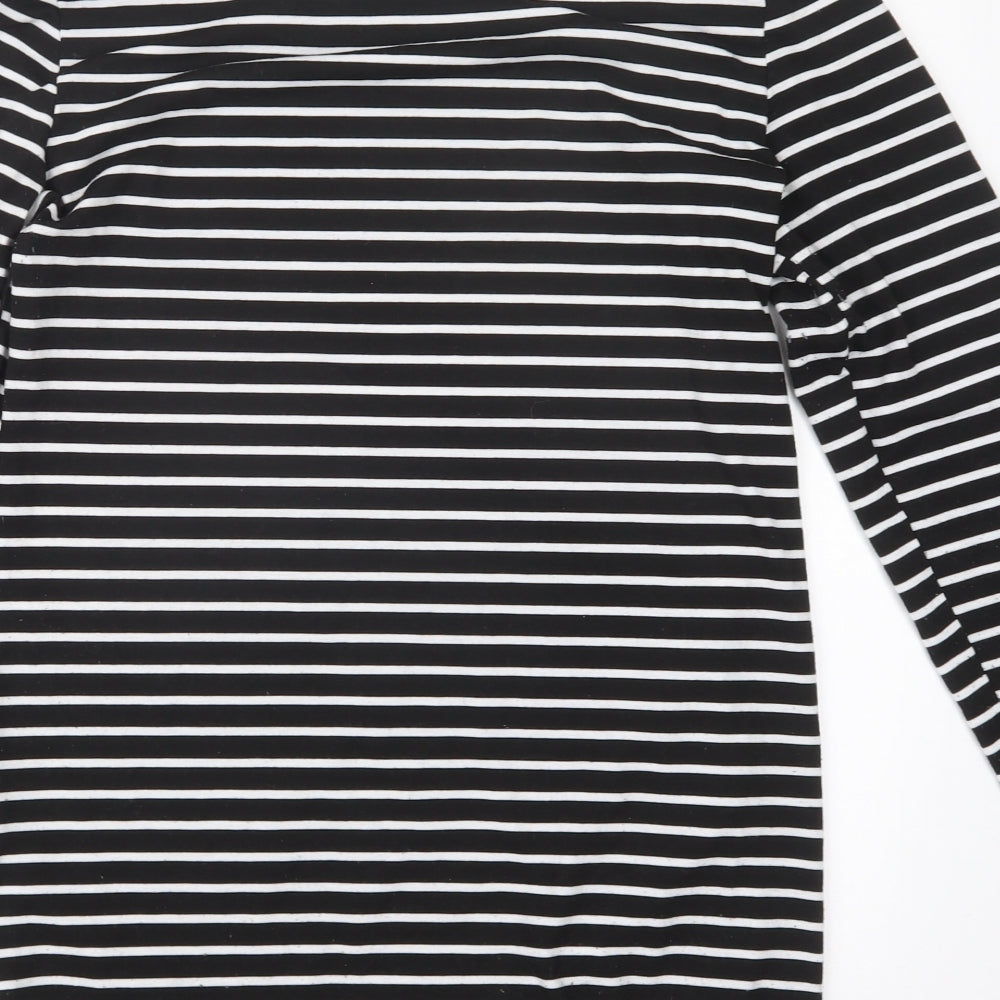 Preworn Womens Black Striped  Basic T-Shirt Size M  - Long