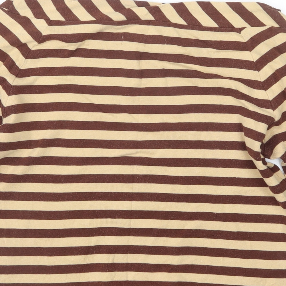 Emreco Womens Beige Striped  Basic T-Shirt Size 12