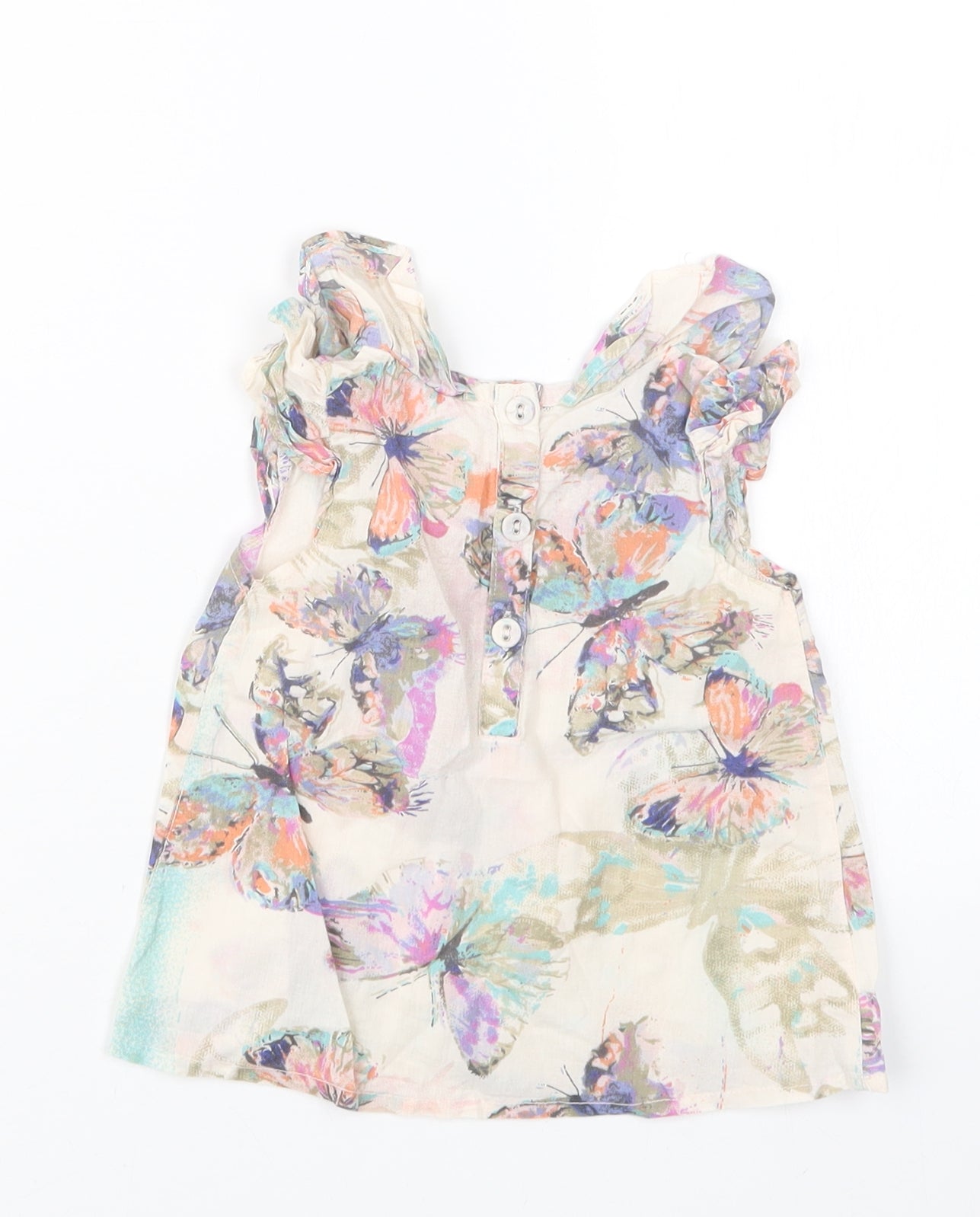Peacocks Girls Beige Geometric  Basic Blouse Size 9-12 Months