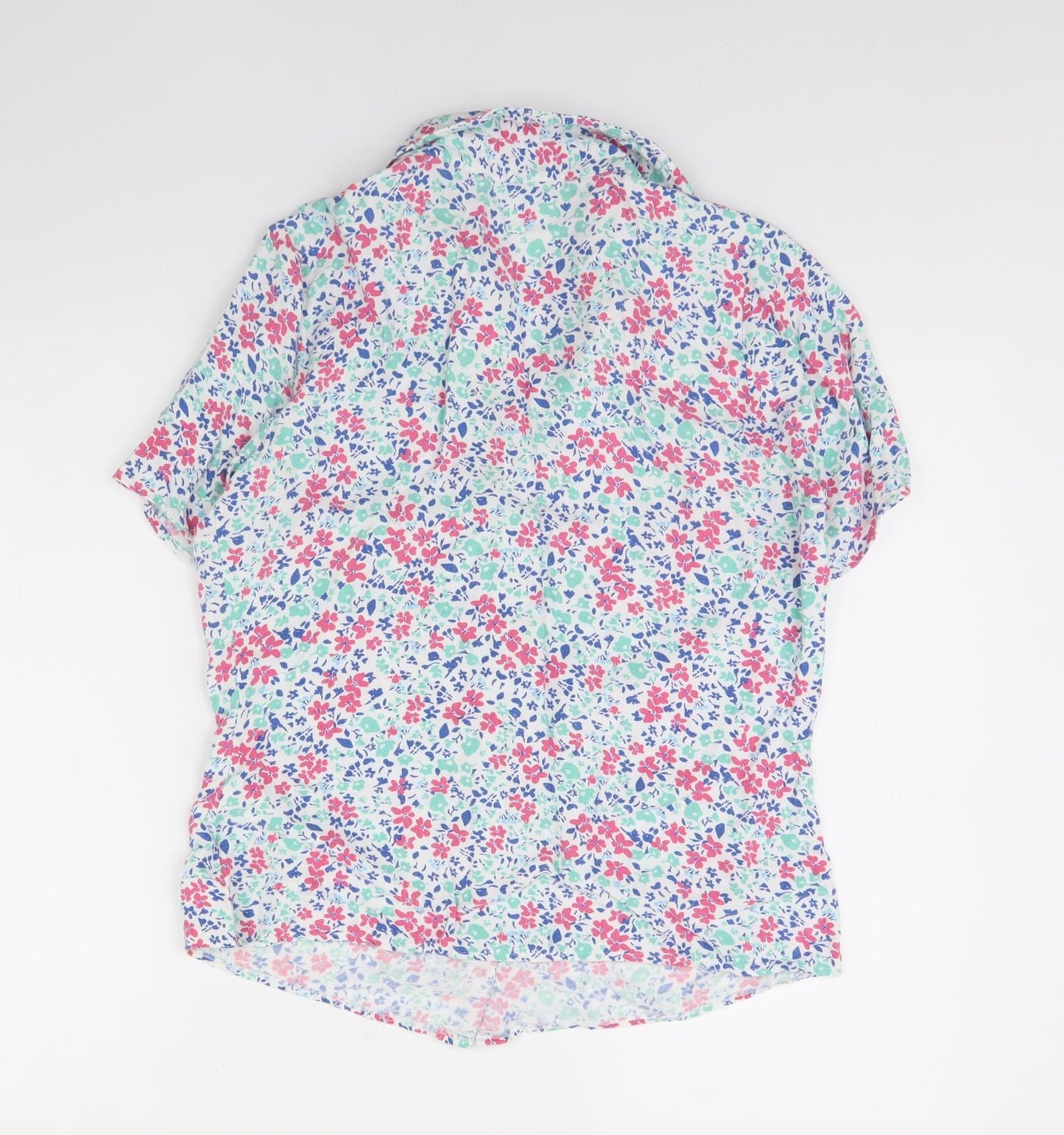 m&S Womens White Floral  Basic Button-Up Size 10
