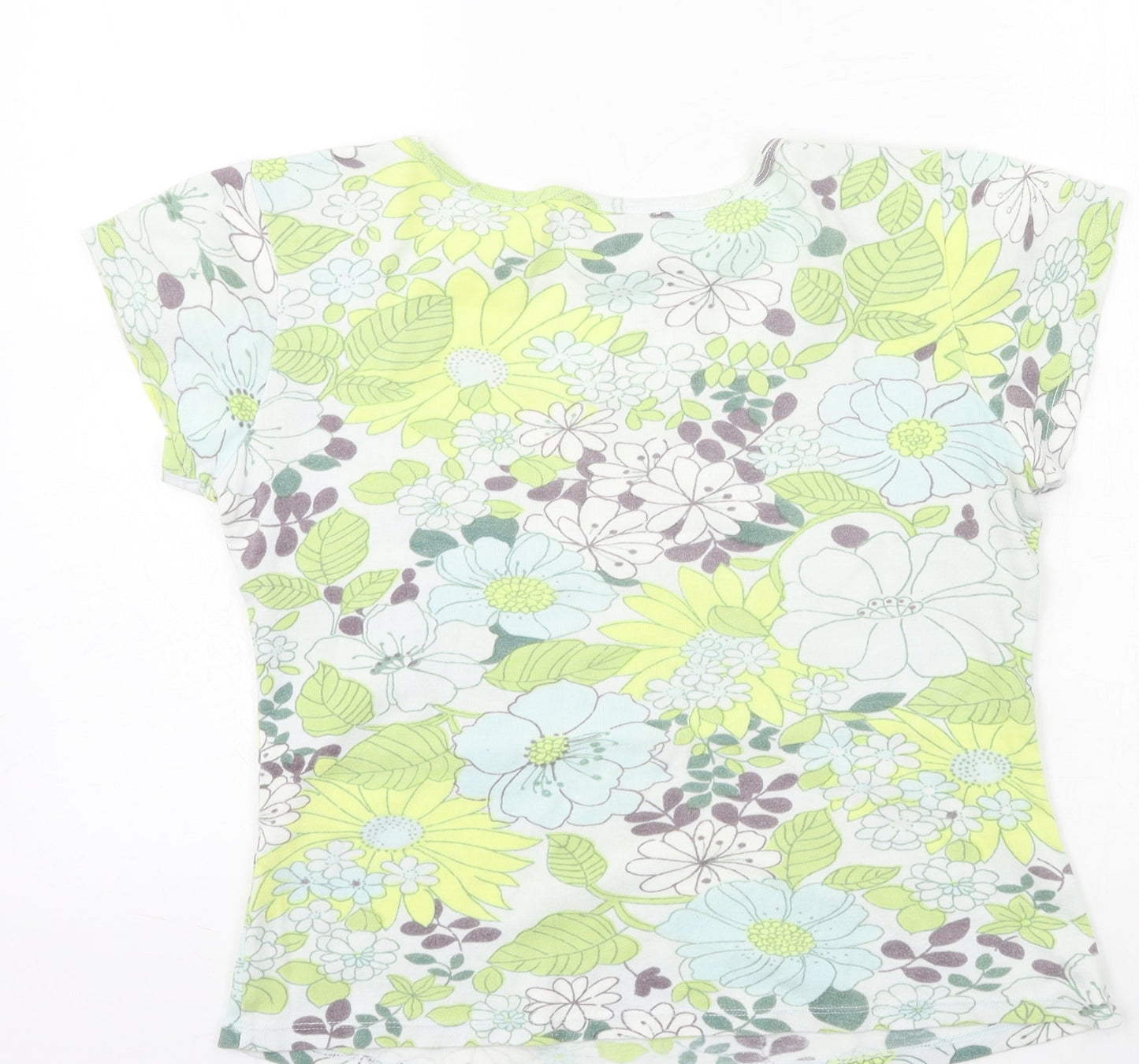 M&Co Womens Green Floral Jersey Basic T-Shirt Size S