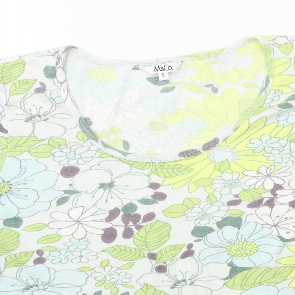M&Co Womens Green Floral Jersey Basic T-Shirt Size S