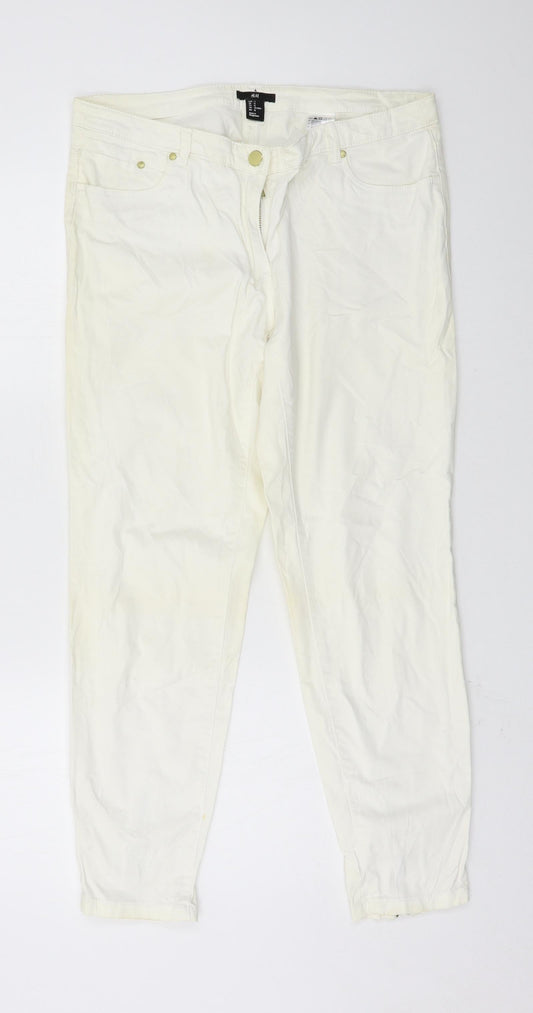 H&M Womens Ivory  Denim Skinny Jeans Size 14 L26 in