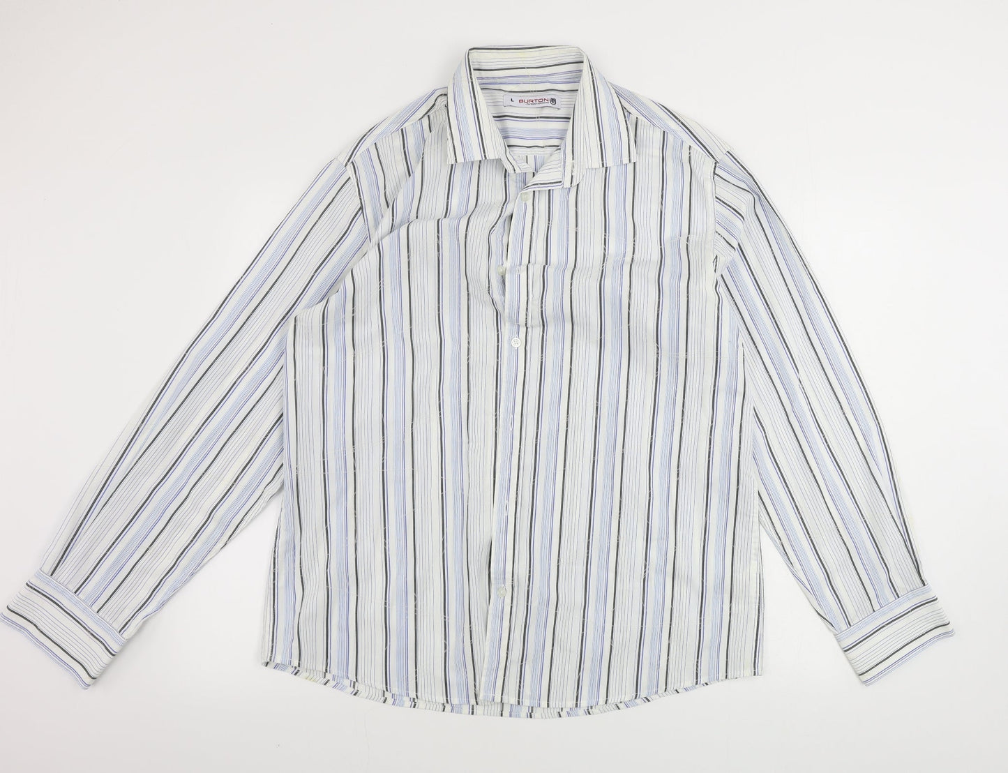 Burton Mens White Striped   Button-Up Size L