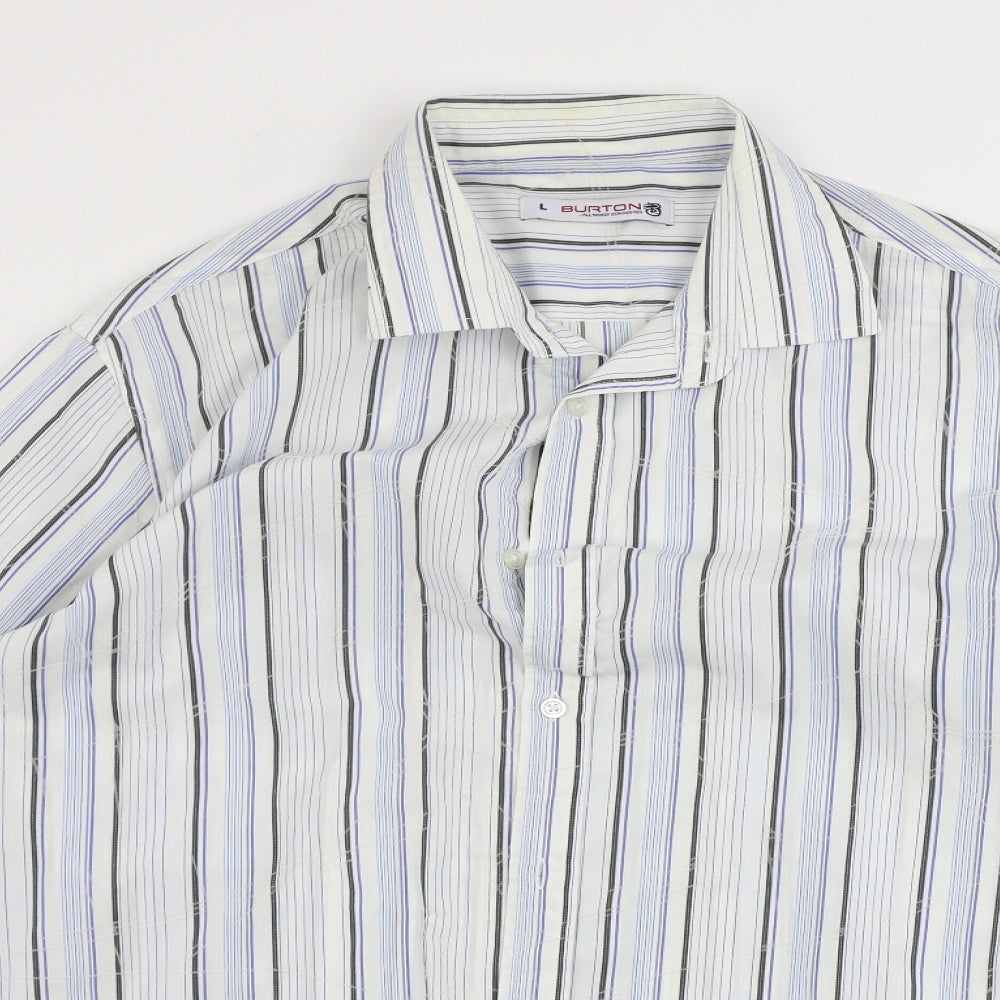 Burton Mens White Striped   Button-Up Size L