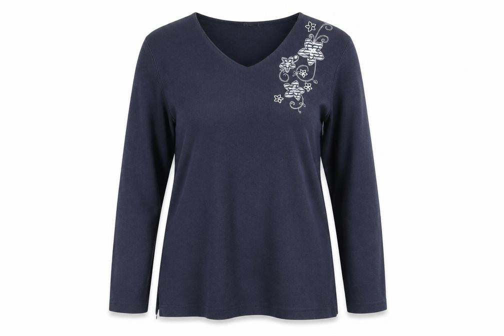 Bonmarché Womens Blue Floral Knit Pullover Sweatshirt Size M