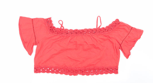 primaek Womens Orange Geometric  Basic Blouse Size 16  - crop