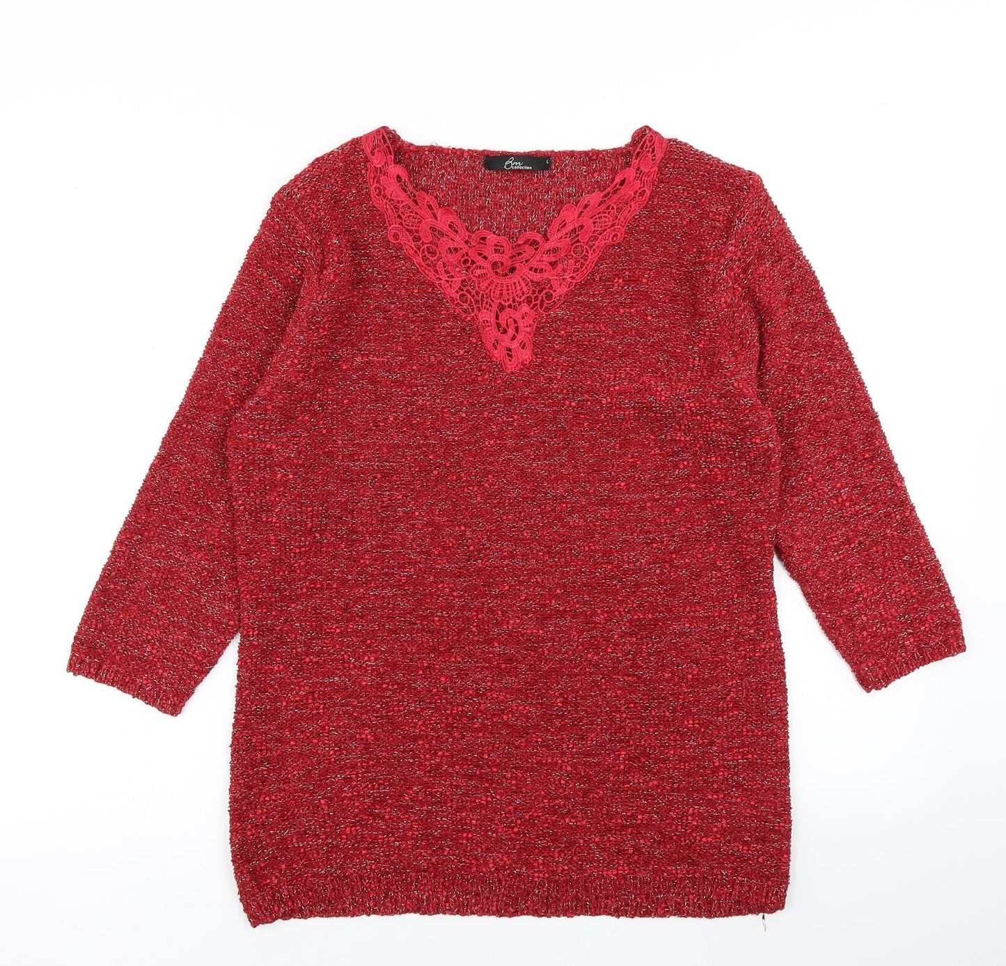 BM Womens Red  Knit Pullover Jumper Size L
