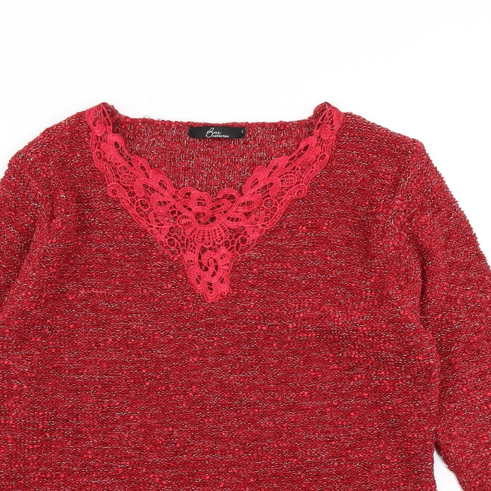 BM Womens Red  Knit Pullover Jumper Size L