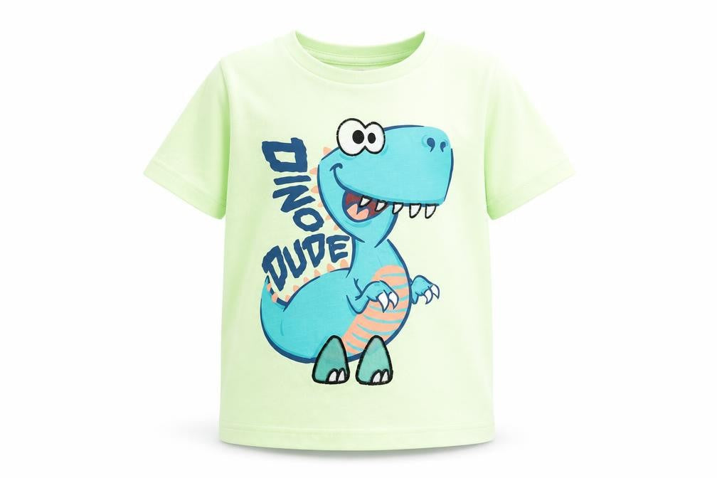 the little surf company Boys Green   Basic T-Shirt Size 4-5 Years  - dinosaur