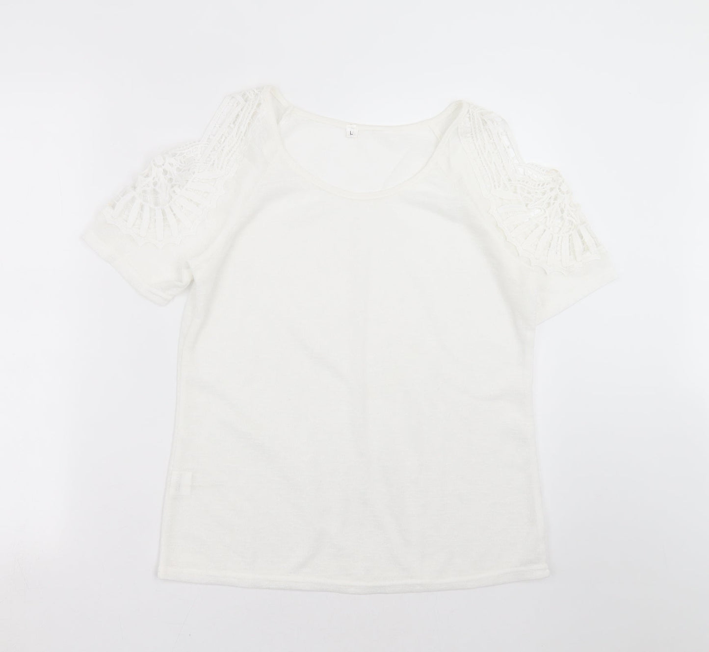 Preworn Womens White  Knit Pullover Jumper Size L  - crochet shoulder