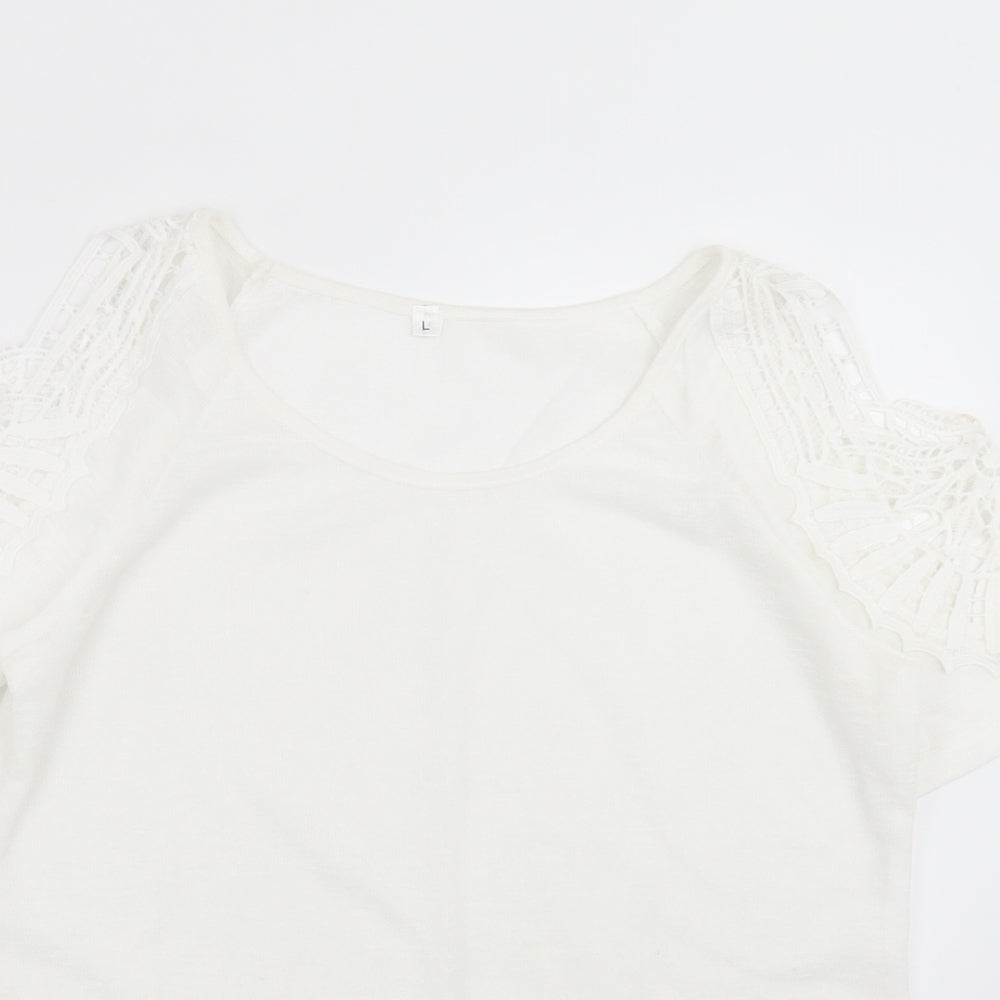 Preworn Womens White  Knit Pullover Jumper Size L  - crochet shoulder